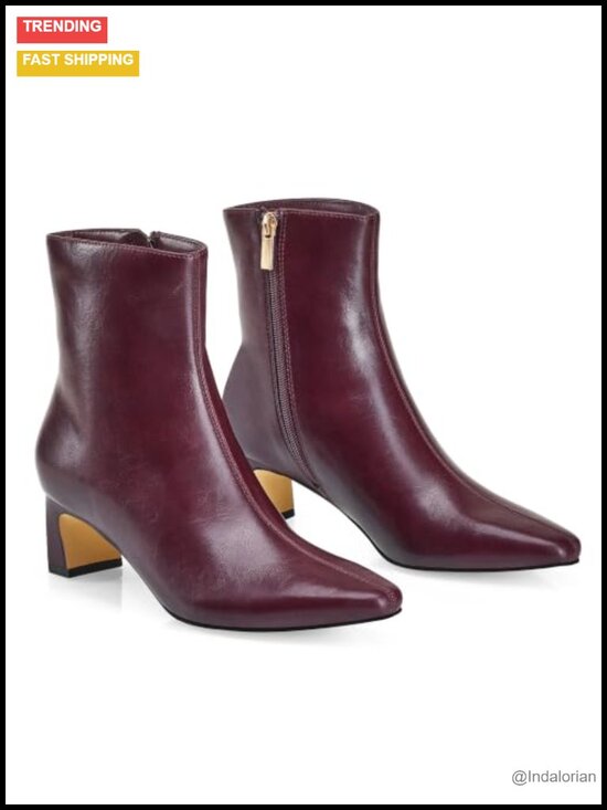 Shoes - Chunky Block Heel Square Toe Ankle Boots Faux Leather Suede